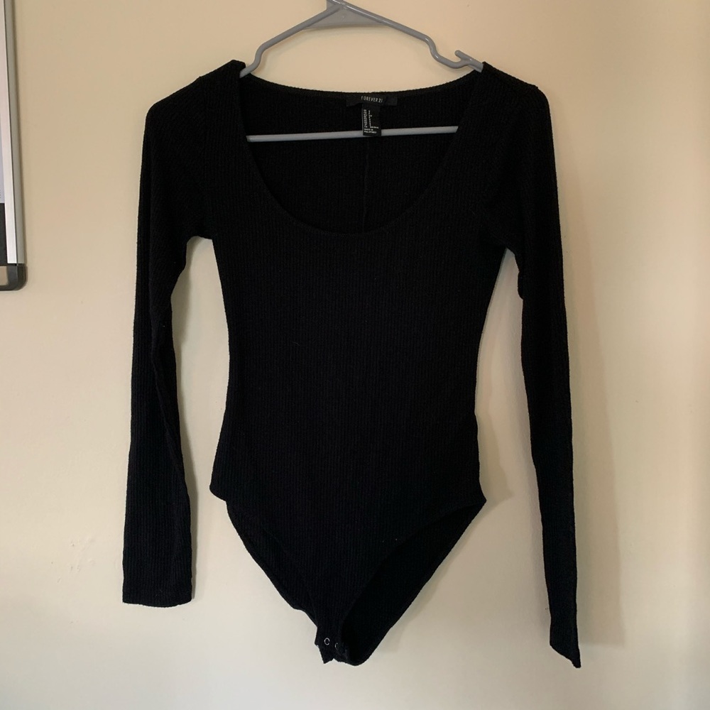 Ribbed Black Scoopneck Bodysuit